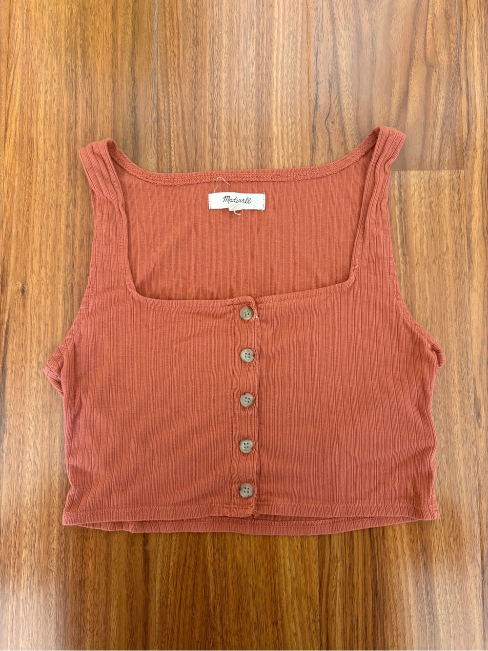 Madewell Rust Orange Ribbed Button-Front Crop Top